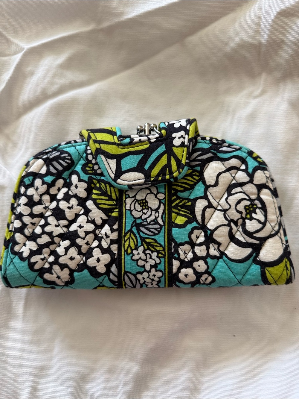 Vera Bradley Quilted Floral Wristlet in Turquoise, Black & White